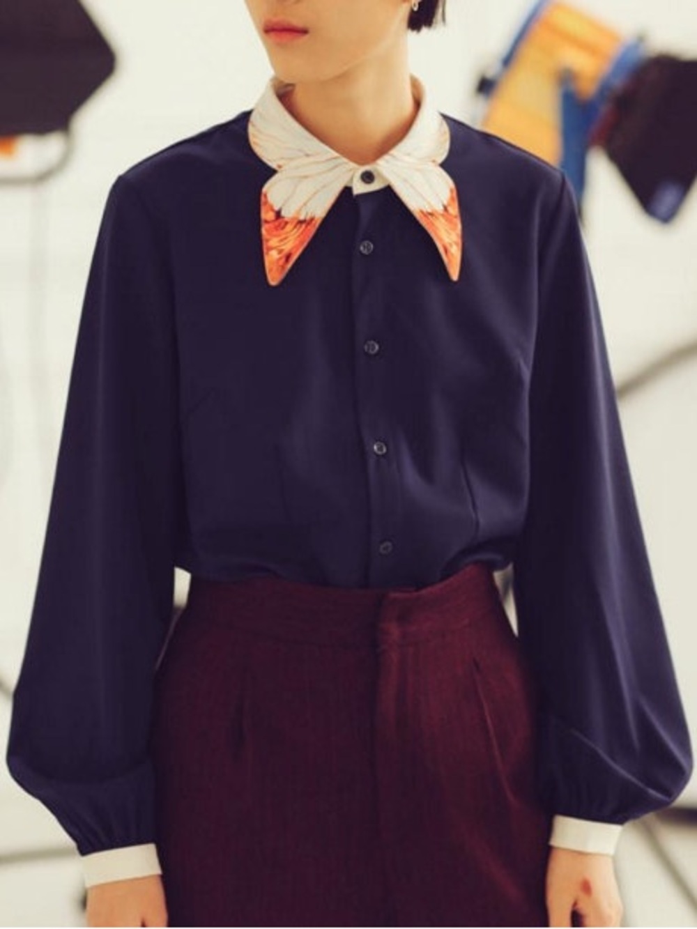 Unique Butterfly Collar Button Down Shirt